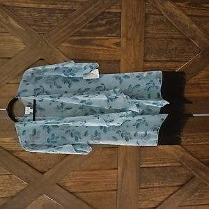 Small LuLaRoe Monroe Kimono Blue Leaf Print